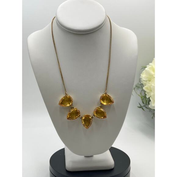 J. Crew Yellow Topaz Faceted Glass Teardrop Statement Gold Tone Collar Necklace - Picture 10 of 10